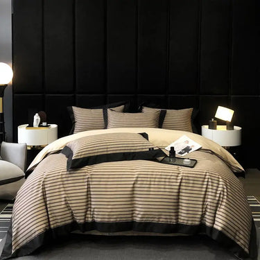 Luxury Black and Gold Striped 1000TC Egyptian Cotton Bedding Set